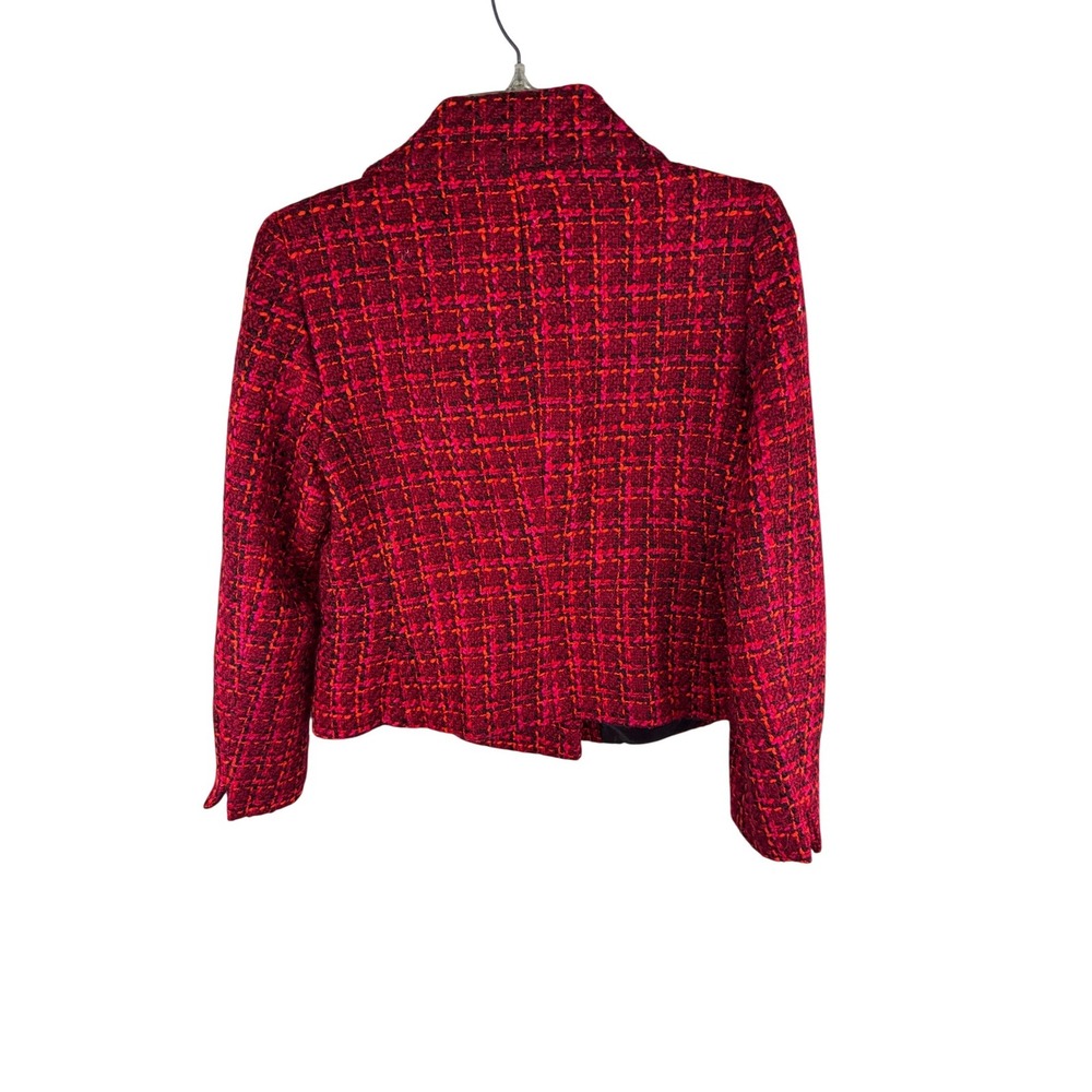 Talbots Petites Red Pink Tweed Double Breasted Blazer Jacket Size 8P Wool Blend - Picture 3 of 4